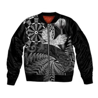 Personalised New Zealand Aotearoa Darts Masters Sleeve Zip Bomber Jacket Silver Fern and Maori Spirit - Polynesian Pride