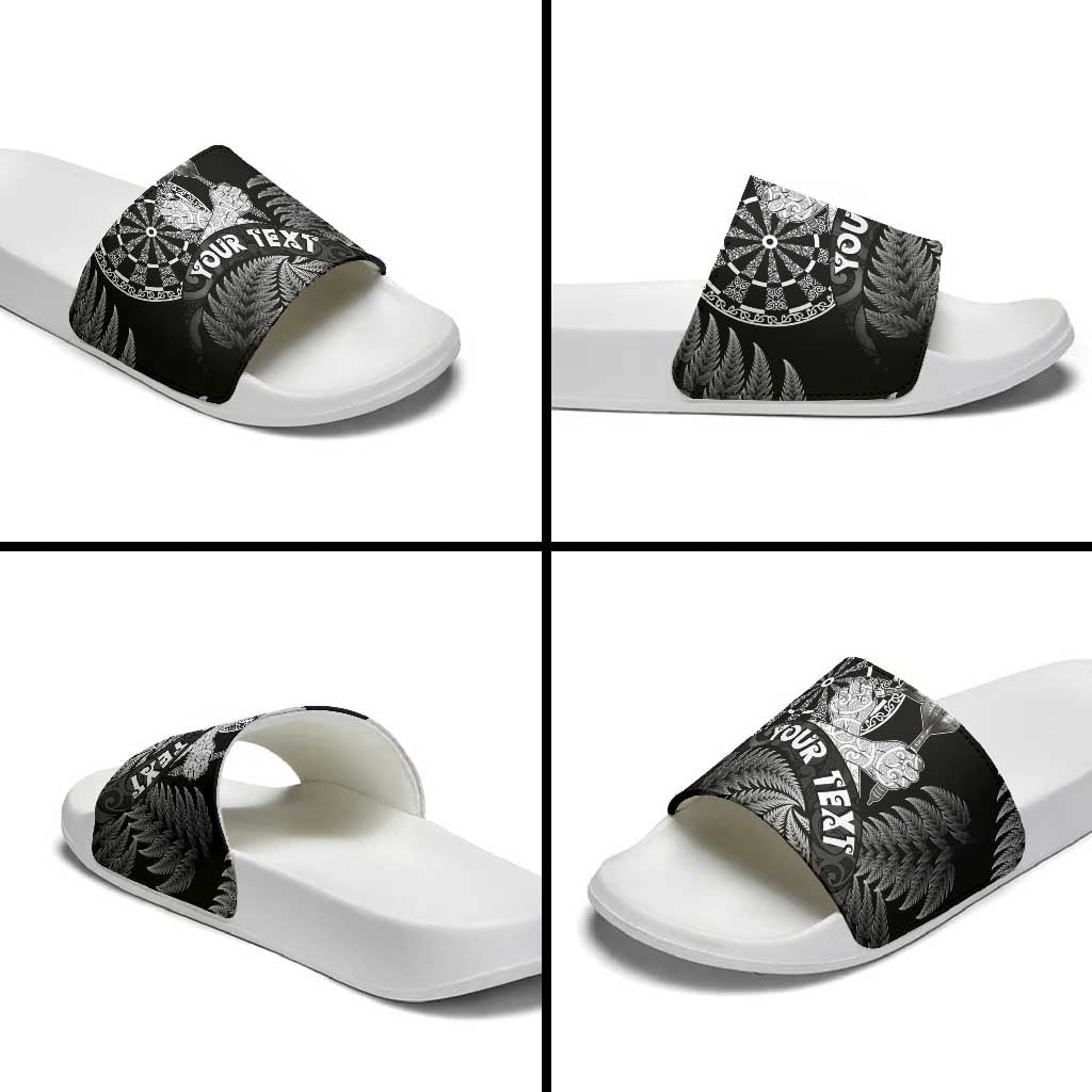 Personalised New Zealand Aotearoa Darts Masters Slide Sandals Silver Fern and Maori Spirit - Polynesian Pride
