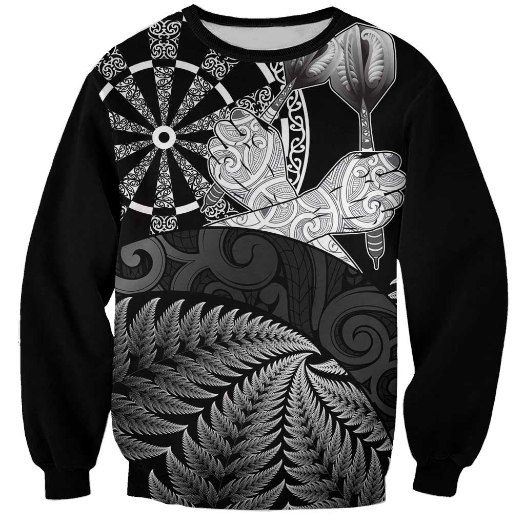 Personalised New Zealand Aotearoa Darts Masters Sweatshirt Silver Fern and Maori Spirit - Polynesian Pride