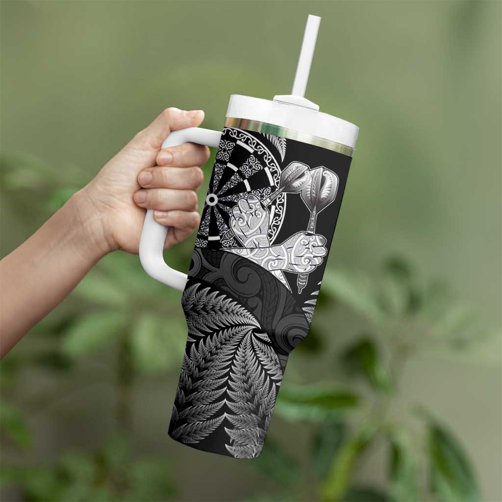 Personalised New Zealand Aotearoa Darts Masters Tumbler With Handle Silver Fern and Maori Spirit - Polynesian Pride