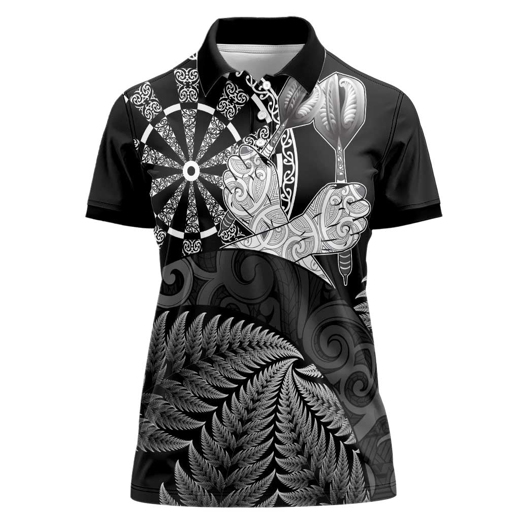 Personalised New Zealand Aotearoa Darts Masters Women Polo Shirt Silver Fern and Maori Spirit - Polynesian Pride
