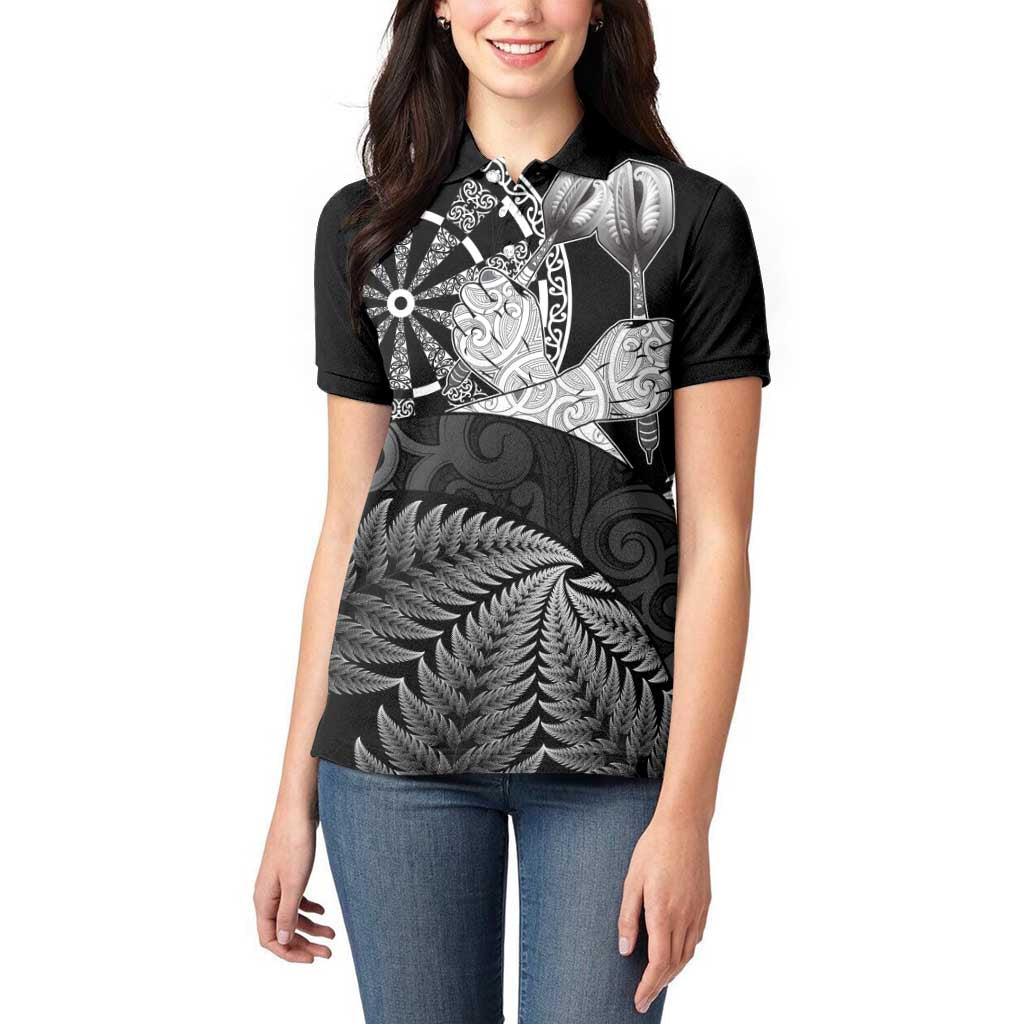 Personalised New Zealand Aotearoa Darts Masters Women Polo Shirt Silver Fern and Maori Spirit - Polynesian Pride