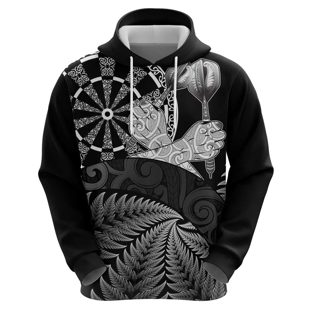 Personalised New Zealand Aotearoa Darts Masters Zip Hoodie Silver Fern and Maori Spirit - Polynesian Pride