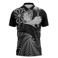 Personalised New Zealand Aotearoa Darts Masters Zipper Polo Shirt Silver Fern and Maori Spirit - Polynesian Pride