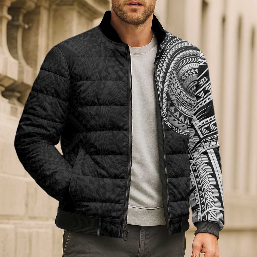 Traditional Polynesian Art Tattoos Bomber Puffer Jacket Black Color - Polynesian Pride