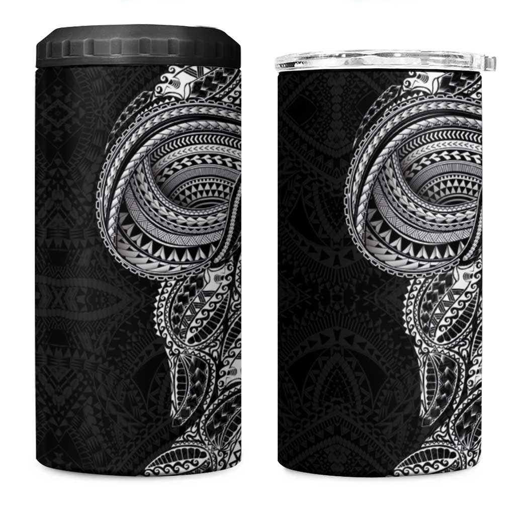 Traditional Polynesian Art Tattoos 4 in 1 Can Cooler Tumbler Black Color - Polynesian Pride