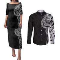 Traditional Polynesian Art Tattoos Couples Matching Puletasi and Long Sleeve Button Shirt Black Color - Polynesian Pride