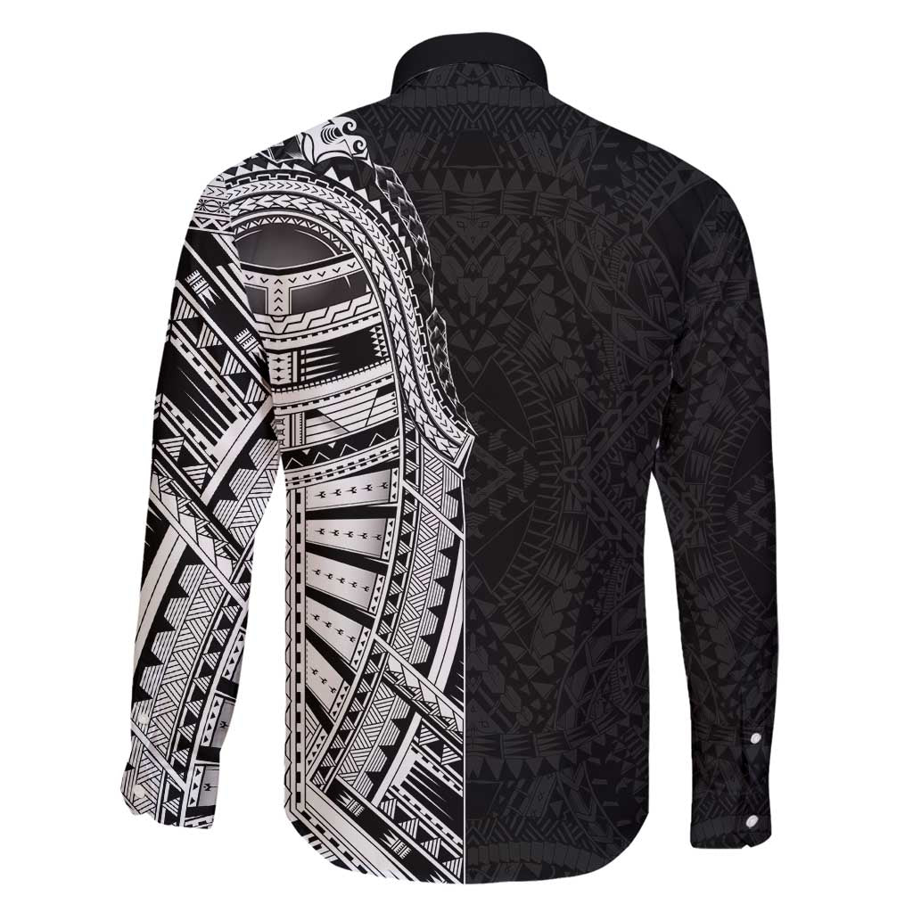 Traditional Polynesian Art Tattoos Family Matching Long Sleeve Bodycon Dress and Hawaiian Shirt Black Color - Polynesian Pride