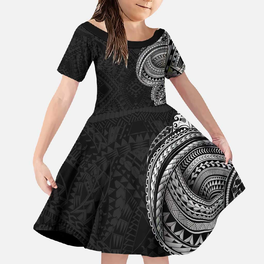 Traditional Polynesian Art Tattoos Family Matching Off Shoulder Maxi Dress and Hawaiian Shirt Black Color - Polynesian Pride
