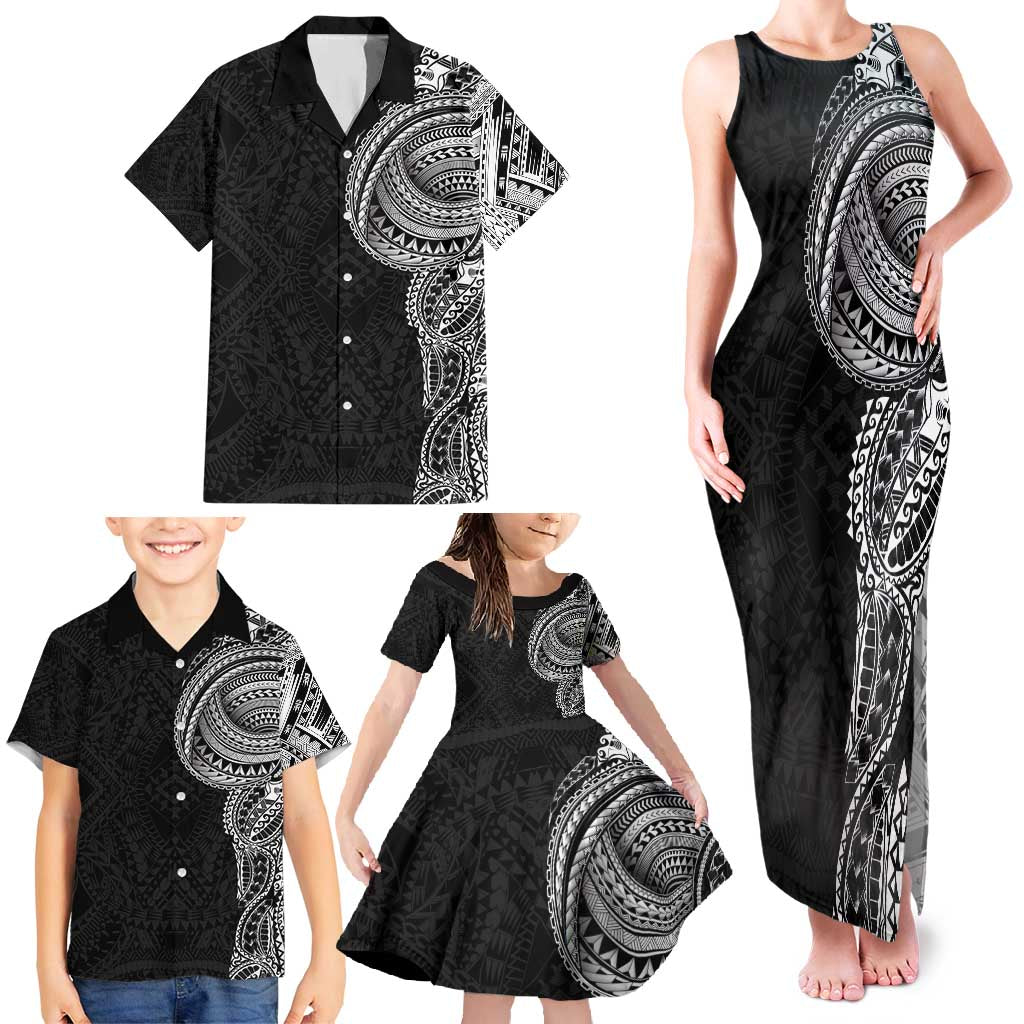 Traditional Polynesian Art Tattoos Family Matching Tank Maxi Dress and Hawaiian Shirt Black Color - Polynesian Pride