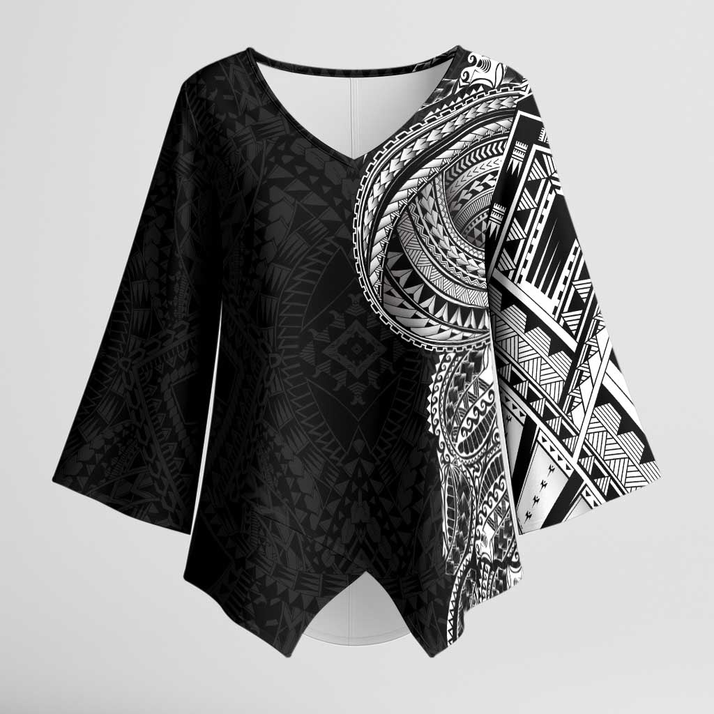Traditional Polynesian Art Tattoos Kimono Sleeve Blouse Black Color - Polynesian Pride