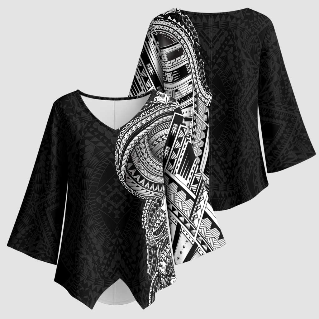 Traditional Polynesian Art Tattoos Kimono Sleeve Blouse Black Color - Polynesian Pride