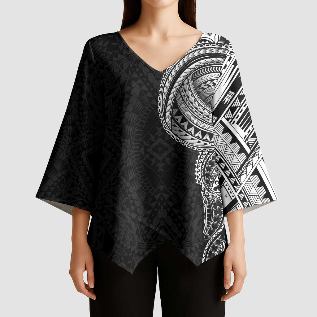 Traditional Polynesian Art Tattoos Kimono Sleeve Blouse Black Color - Polynesian Pride