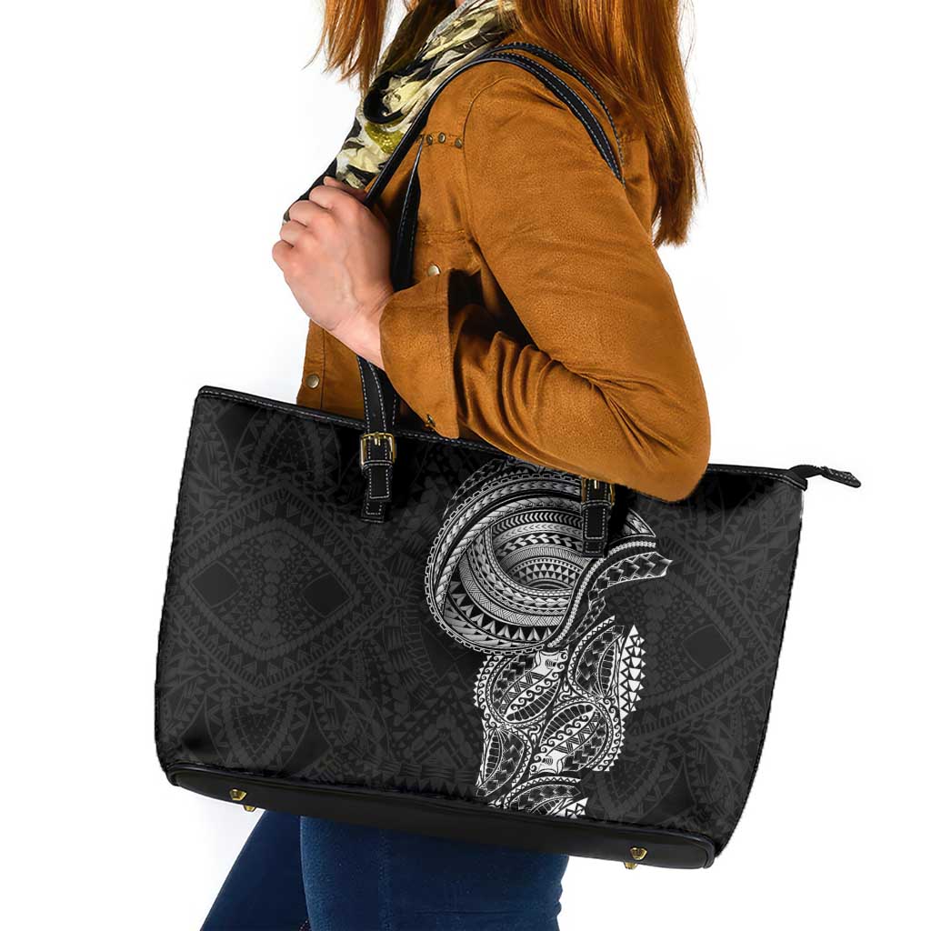 Traditional Polynesian Art Tattoos Leather Tote Bag Black Color - Polynesian Pride