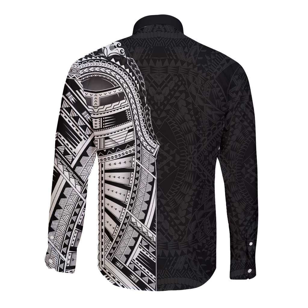Traditional Polynesian Art Tattoos Long Sleeve Button Shirt Black Color - Polynesian Pride