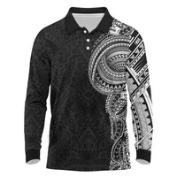 Traditional Polynesian Art Tattoos Long Sleeve Polo Shirt Black Color - Polynesian Pride
