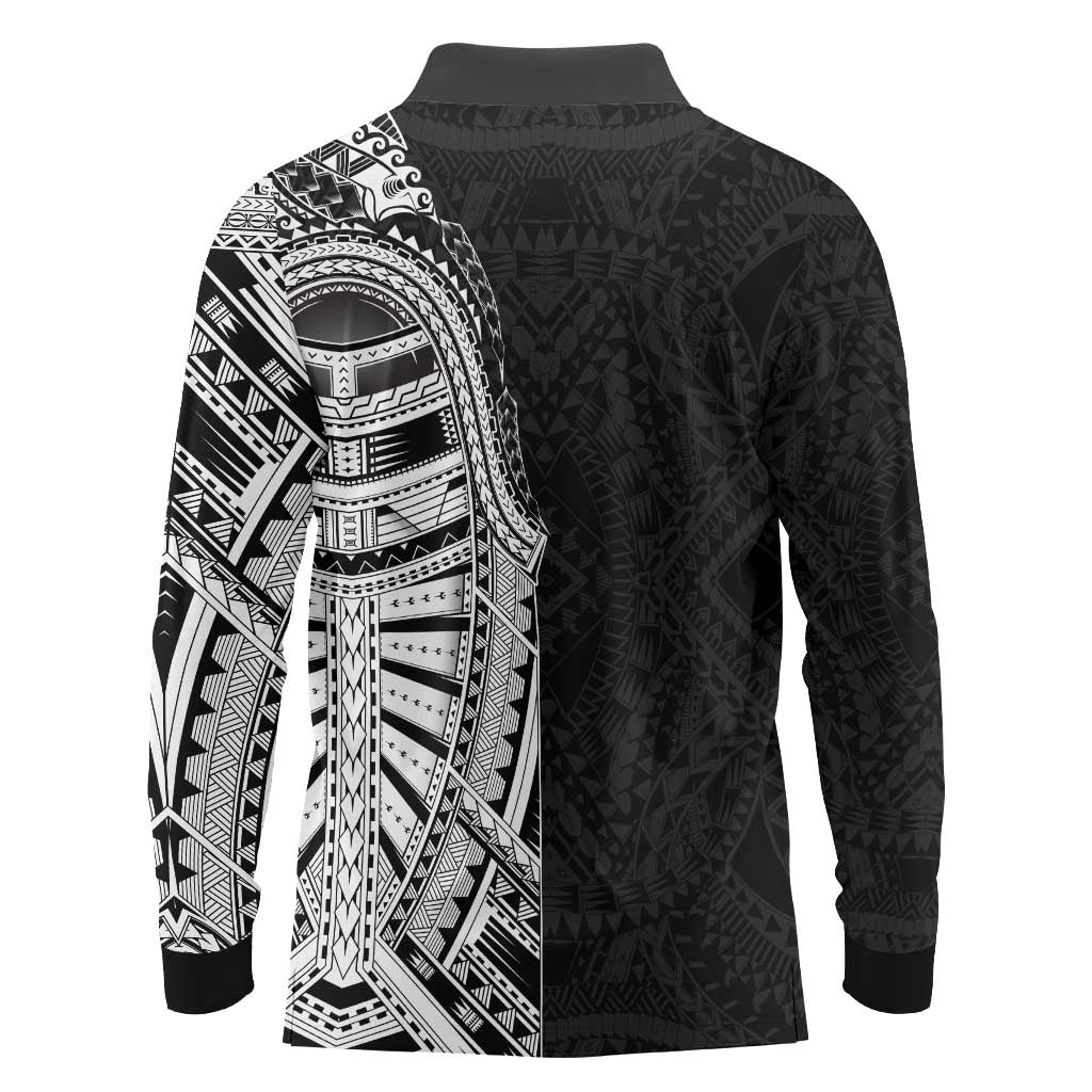 Traditional Polynesian Art Tattoos Long Sleeve Polo Shirt Black Color - Polynesian Pride