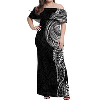 Traditional Polynesian Art Tattoos Off Shoulder Maxi Dress Black Color - Polynesian Pride