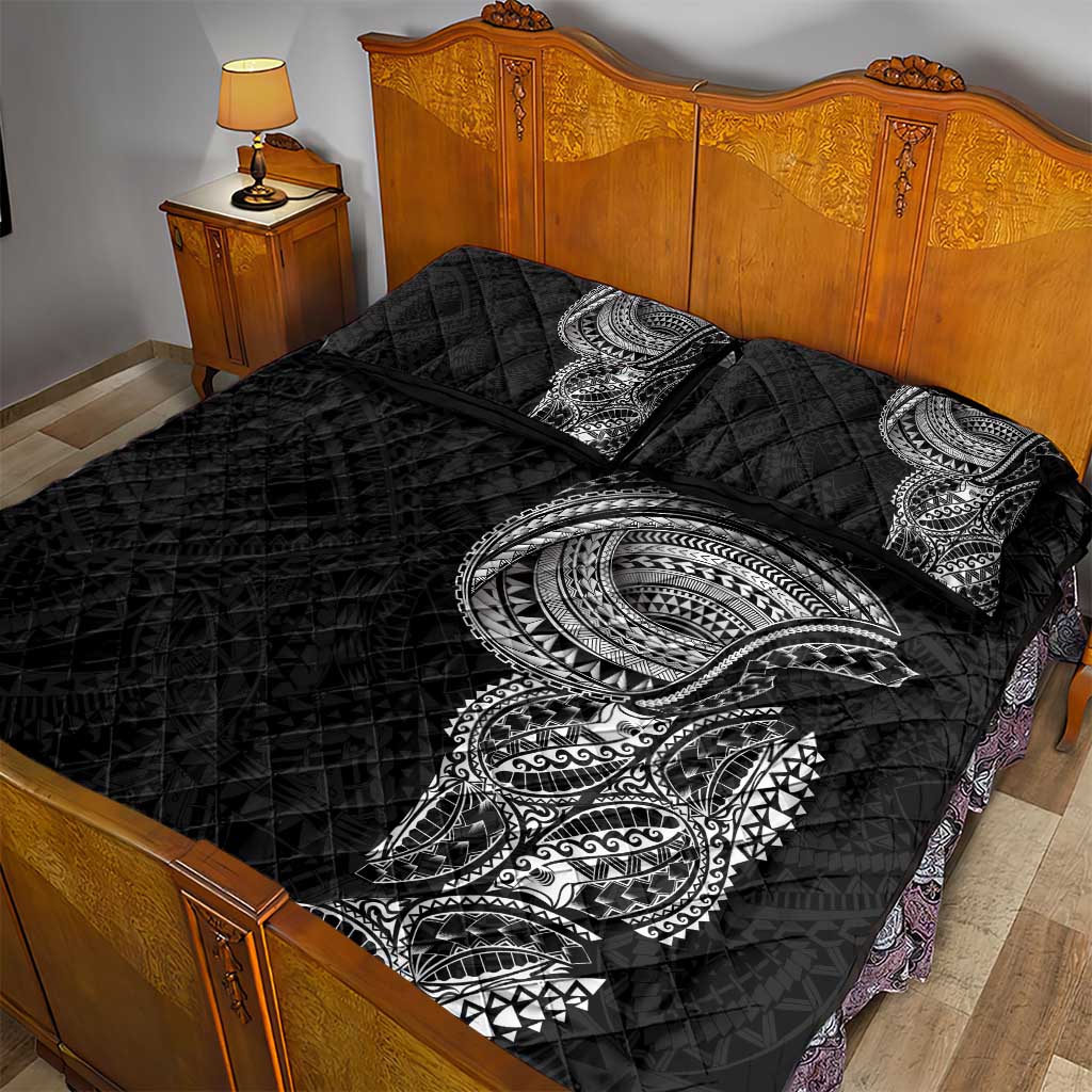 Traditional Polynesian Art Tattoos Quilt Bed Set Black Color - Polynesian Pride