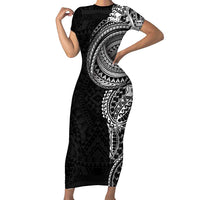 Traditional Polynesian Art Tattoos Short Sleeve Bodycon Dress Black Color - Polynesian Pride