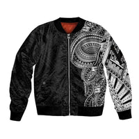 Traditional Polynesian Art Tattoos Sleeve Zip Bomber Jacket Black Color - Polynesian Pride