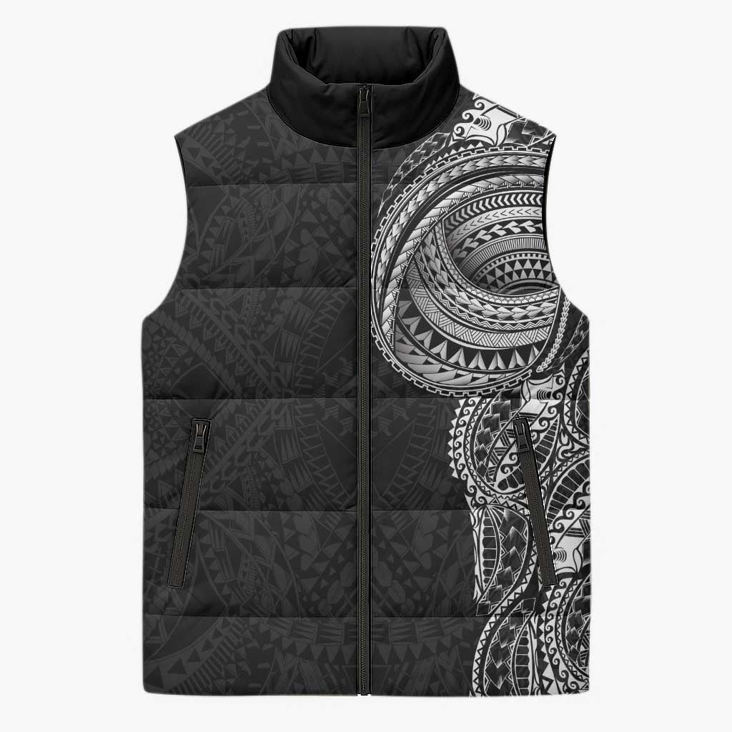 Traditional Polynesian Art Tattoos Sleeveless Puffer Jacket Black Color - Polynesian Pride