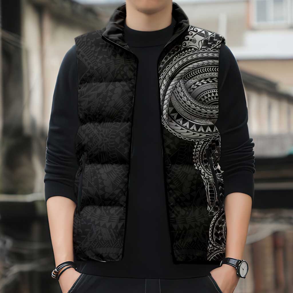 Traditional Polynesian Art Tattoos Sleeveless Puffer Jacket Black Color - Polynesian Pride