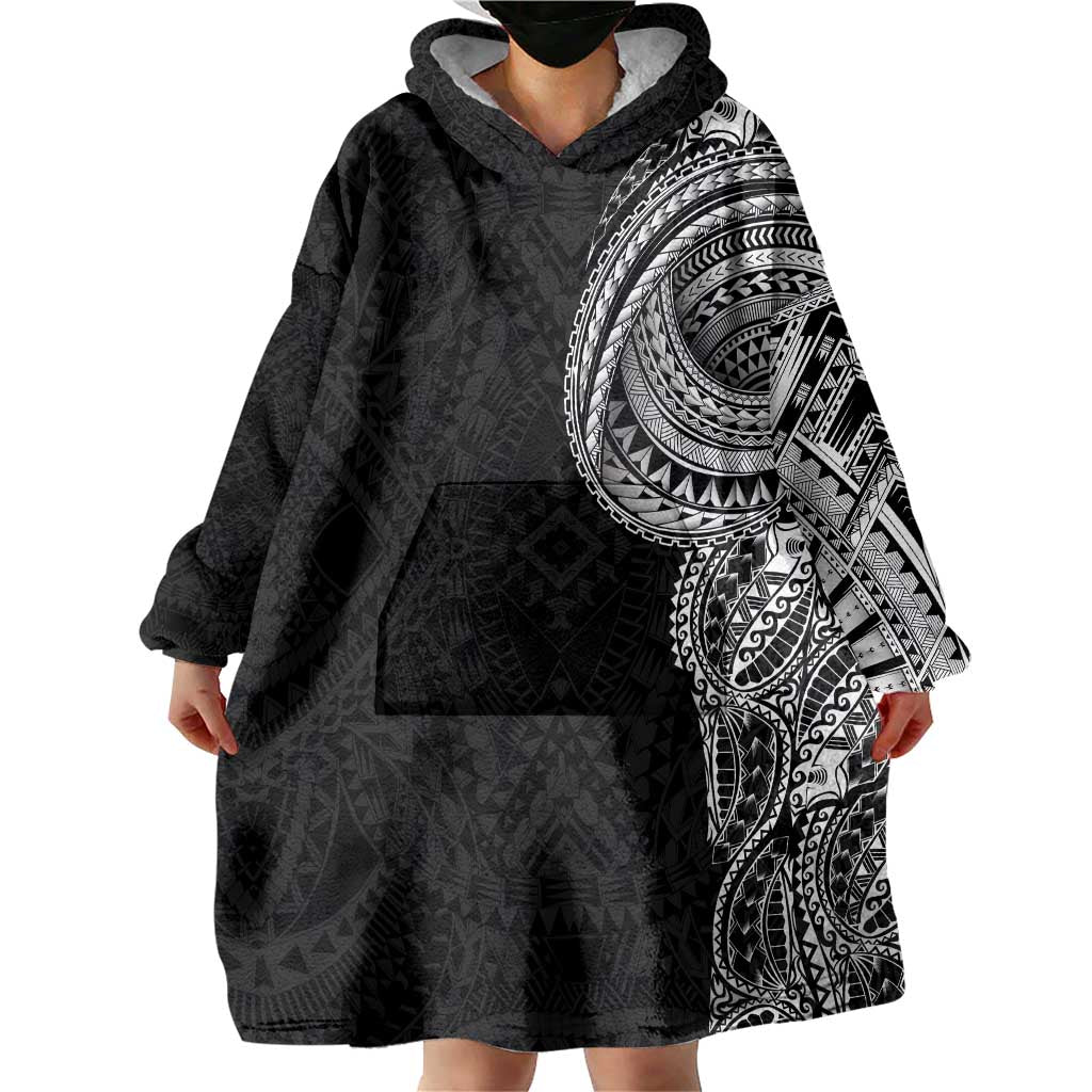 Traditional Polynesian Art Tattoos Wearable Blanket Hoodie Black Color - Polynesian Pride