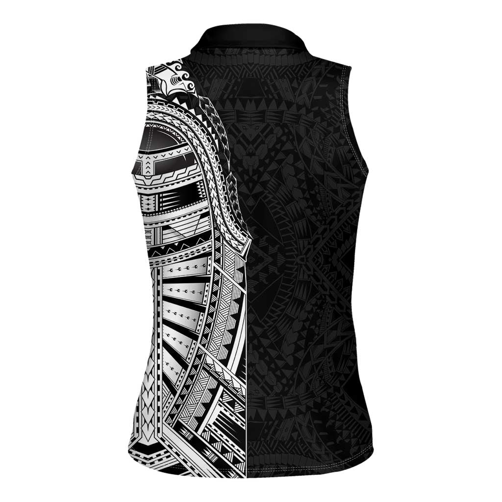 Traditional Polynesian Art Tattoos Women Sleeveless Polo Shirt Black Color - Polynesian Pride