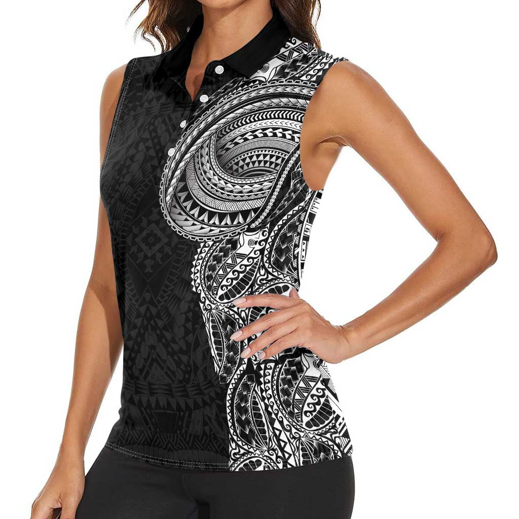 Traditional Polynesian Art Tattoos Women Sleeveless Polo Shirt Black Color - Polynesian Pride