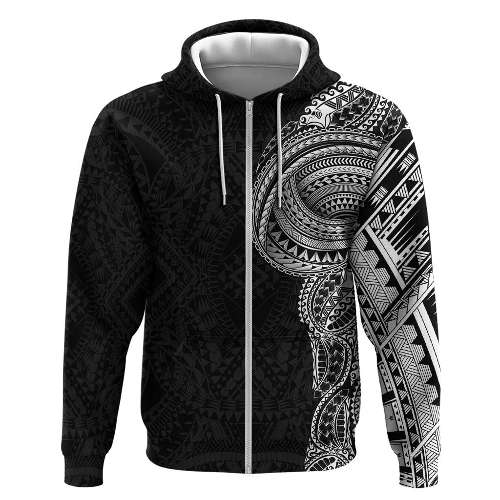 Traditional Polynesian Art Tattoos Zip Hoodie Black Color - Polynesian Pride