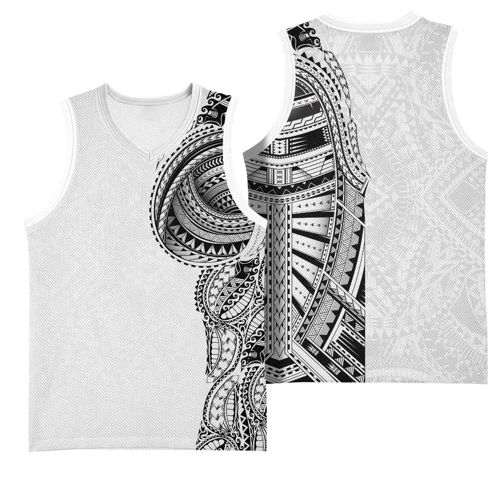 Traditional Polynesian Art Tattoos Basketball Jersey White Color - Polynesian Pride
