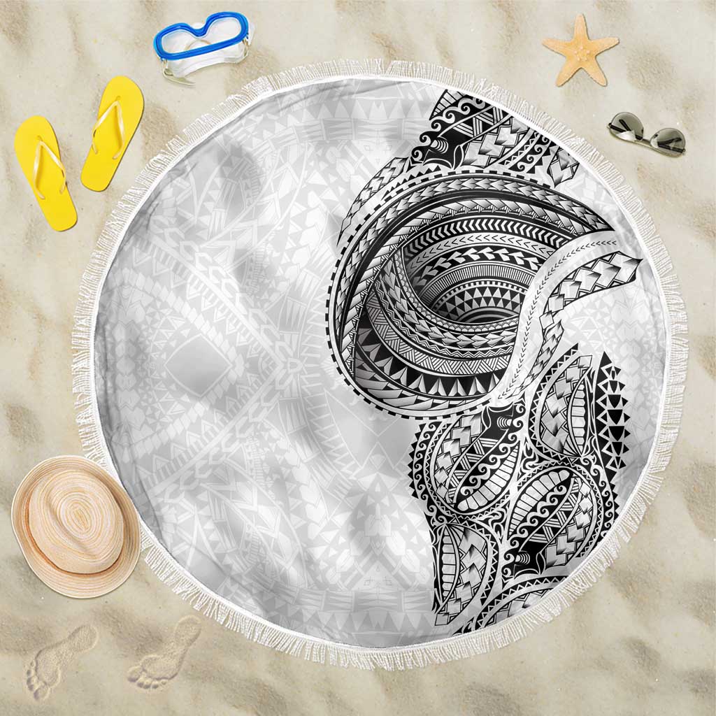 Traditional Polynesian Art Tattoos Beach Blanket White Color - Polynesian Pride
