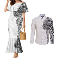Traditional Polynesian Art Tattoos Couples Matching Mermaid Dress and Long Sleeve Button Shirt White Color - Polynesian Pride