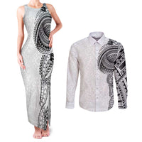 Traditional Polynesian Art Tattoos Couples Matching Tank Maxi Dress and Long Sleeve Button Shirt White Color - Polynesian Pride