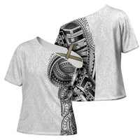 Traditional Polynesian Art Tattoos Cross Shoulder Shirt White Color - Polynesian Pride
