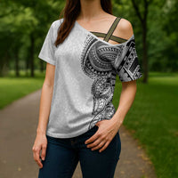 Traditional Polynesian Art Tattoos Cross Shoulder Shirt White Color - Polynesian Pride
