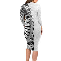 Traditional Polynesian Art Tattoos Family Matching Long Sleeve Bodycon Dress and Hawaiian Shirt White Color - Polynesian Pride