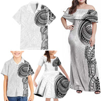 Traditional Polynesian Art Tattoos Family Matching Off Shoulder Maxi Dress and Hawaiian Shirt White Color - Polynesian Pride