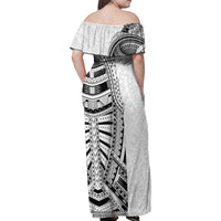 Traditional Polynesian Art Tattoos Family Matching Off Shoulder Maxi Dress and Hawaiian Shirt White Color - Polynesian Pride