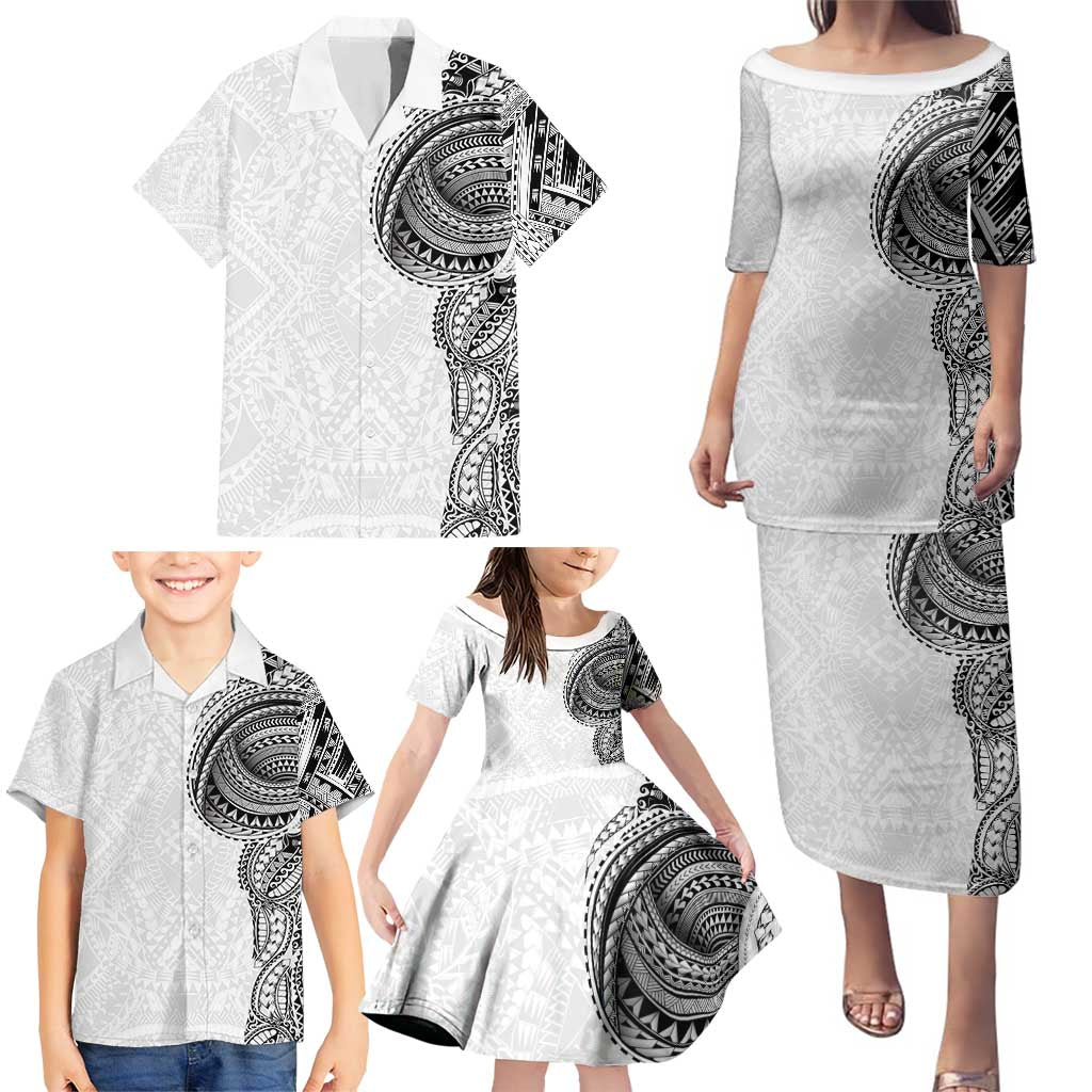 Traditional Polynesian Art Tattoos Family Matching Puletasi and Hawaiian Shirt White Color - Polynesian Pride