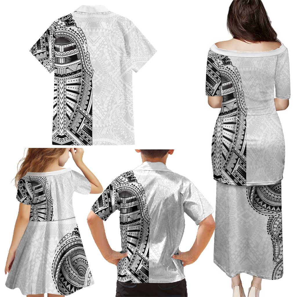 Traditional Polynesian Art Tattoos Family Matching Puletasi and Hawaiian Shirt White Color - Polynesian Pride