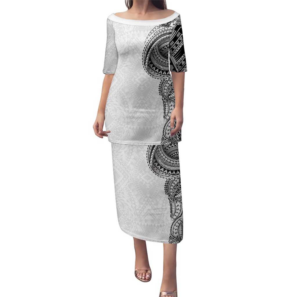 Traditional Polynesian Art Tattoos Family Matching Puletasi and Hawaiian Shirt White Color - Polynesian Pride