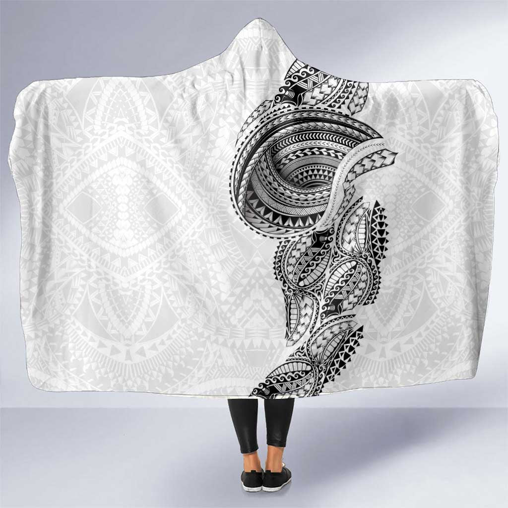 Traditional Polynesian Art Tattoos Hooded Blanket White Color - Polynesian Pride