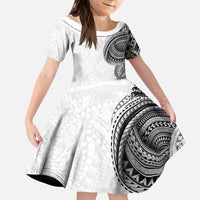 Traditional Polynesian Art Tattoos Kid Short Sleeve Dress White Color - Polynesian Pride