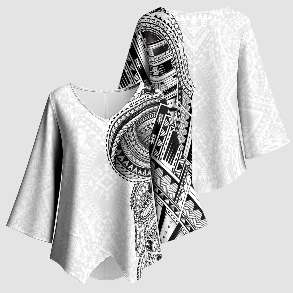 Traditional Polynesian Art Tattoos Kimono Sleeve Blouse White Color - Polynesian Pride