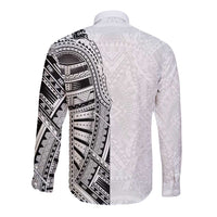Traditional Polynesian Art Tattoos Long Sleeve Button Shirt White Color - Polynesian Pride