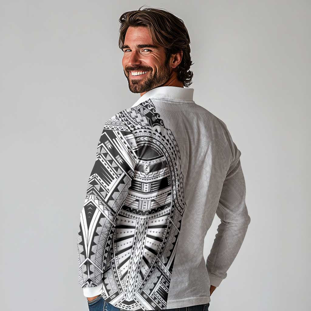 Traditional Polynesian Art Tattoos Long Sleeve Polo Shirt White Color - Polynesian Pride