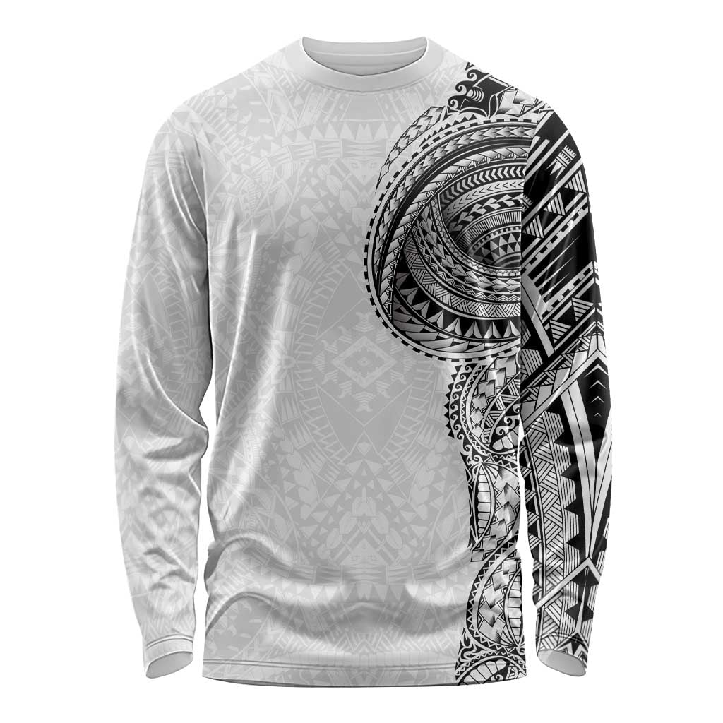 Traditional Polynesian Art Tattoos Long Sleeve Shirt White Color - Polynesian Pride