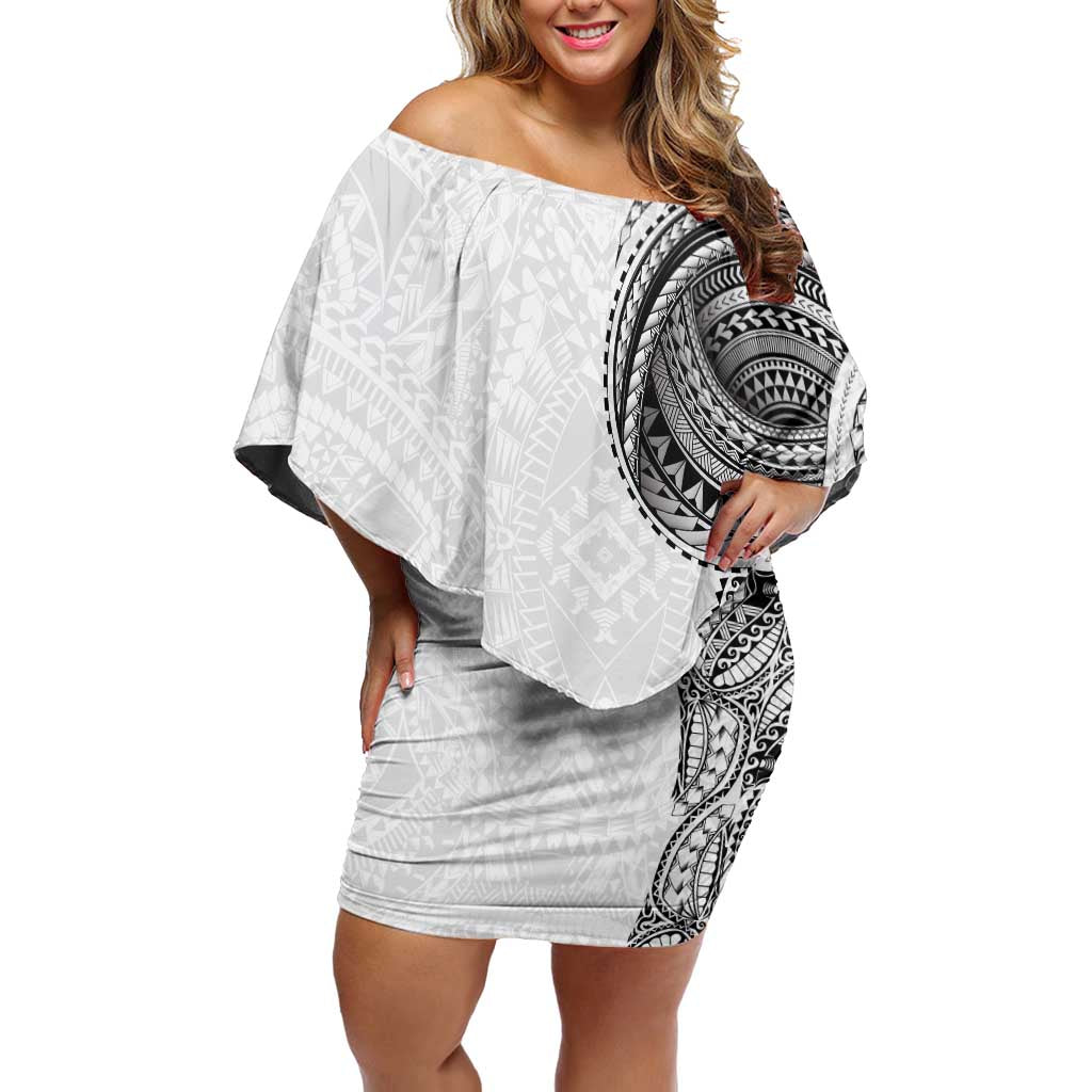 Traditional Polynesian Art Tattoos Off Shoulder Short Dress White Color - Polynesian Pride